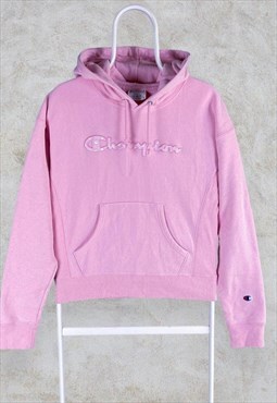 Vintage Pink Champion Reverse Weave Hoodie Embroidered