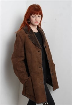 Vintage Suede Sherpa Lined Jacket Coat Brown