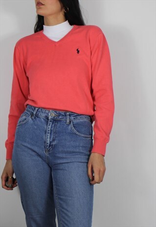 VINTAGE POLO RALPH LAUREN KNIT JUMPER TOP IN CORAL W LOGO