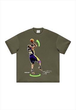 Khaki Kobe Graphic fans Retro T shirt tee 