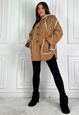 Wool Like Coat With Matching Scarf in camel 