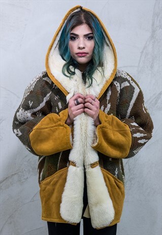 VINTAGE CONBIPEL SHEARLING SUEDE COAT A454