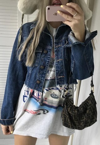 VINTAGE 90S BLUE CROPPED RAW HEM DENIM JACKET