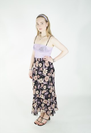 VINTAGE 90S DOES 70S FLORAL FLOATY MIDI SKIRT