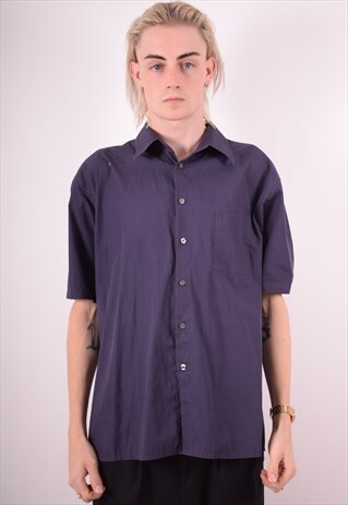 YVES SAINT LAURENT MENS VINTAGE SHIRT XL NAVY BLUE 90S