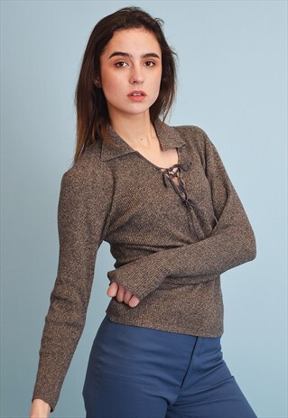 90'S RETRO JAZZY MONOCHROME KNIT TEEN JUMPER TOP