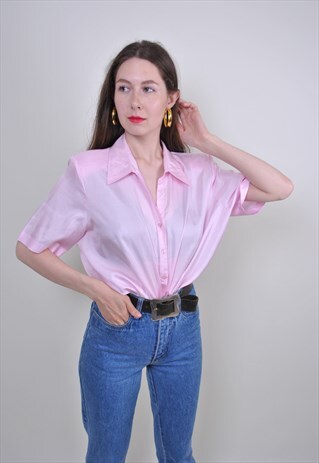 VINTAGE SHORT SLEEVE PINK BLOUSE, PRINCESS SUMMER SHIRT