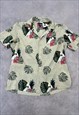 VINTAGE HAWAIIAN SHIRT LEAF AND BIRD PATTERNED SHIRT