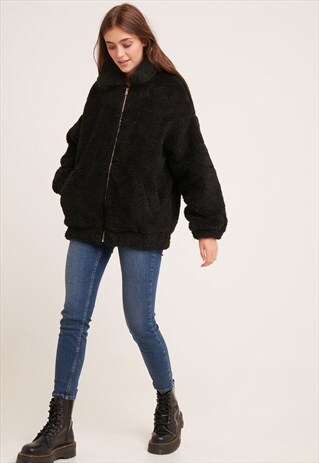 SUBDUED BLACK TEDDY BEAR BOMBER
