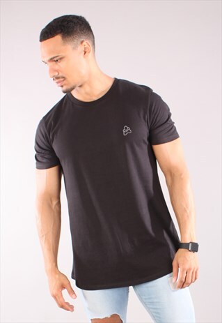 BLACK CLASSIC LONGLINE T SHIRT - WHITE LOGO