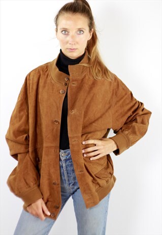 OVERSIZE VINTAGE SUEDE BOMBER JACKET BROWN