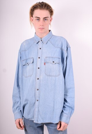 LEVI'S MENS VINTAGE DENIM SHIRT XL BLUE 90'S