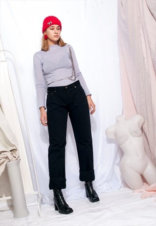 VINTAGE JEANS 90S BOYFRIEND TROUSERS BLACK DENIM PANTS