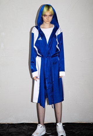 VINTAGE ADIDAS SHINY BLUE HOODED KIMONO /ROBE. UNISEX