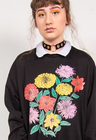 VINTAGE 90'S FLORAL PRINT COLLARED SWEATSHIRT