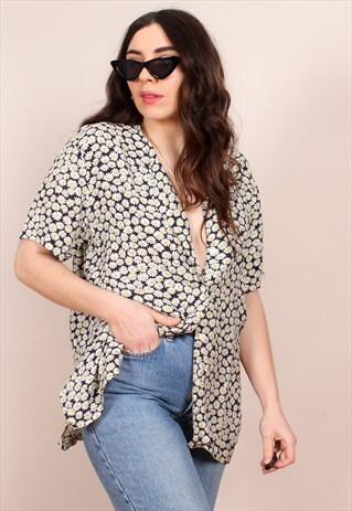VINTAGE 80S OVERSIZED FLORAL DAISY PRINT BLOUSE