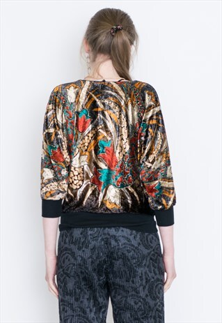 VINTAGE MULTI FLORAL SHORT SLEEVE RETRO BLOUSE