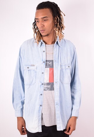 CALVIN KLEIN MENS VINTAGE DENIM SHIRT MEDIUM BLUE 90S