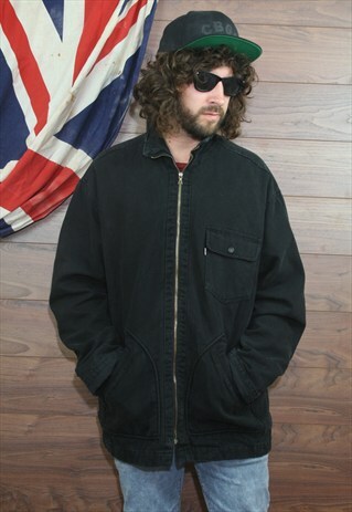 VINTAGE LEVI'S BLACK DENIM JACKET LINED XL 50