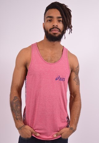 ASICS MENS VINTAGE VEST TOP MEDIUM PINK 90S