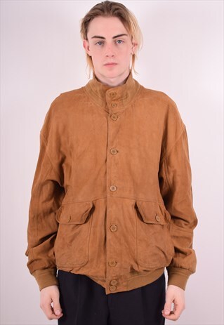 MENS VINTAGE SUEDE BOMBER JACKET XXL BROWN 90S