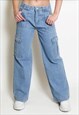 STRAIGHT LEG DENIM CARGO JEANS IN BLUE