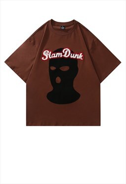 Balaclava patch t-shirt robber mask tee slam dunk top brown