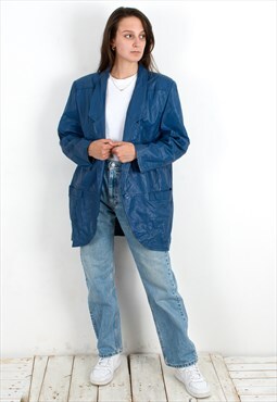 Vintage Women's 90's M Blazer Genuine Leather Basic Jacket 