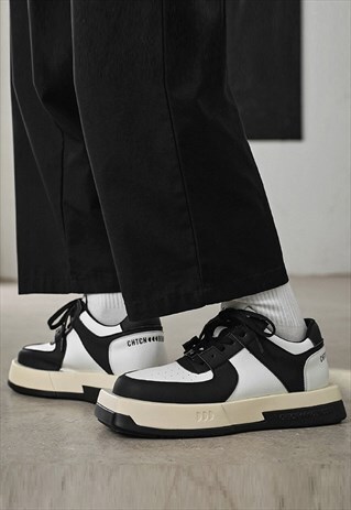 Square toe sneakers chunky sole skater shoes in black