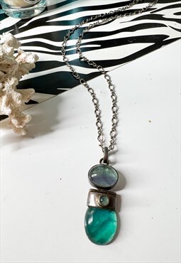 1970's Silver Moonstone and Fluorite Necklace