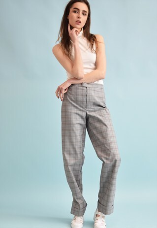 90'S RETRO REGULAR WAIST TARTAN STRAIGHT TROUSERS