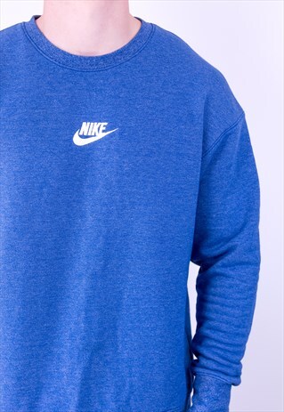VINTAGE NIKE SPELL OUT SWOOSH CENTRE LOGO SWEATSHIRT BLUE M