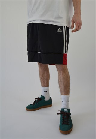 VINTAGE ADIDAS SPORT SHORTS FOR MEN IN BLACK AND RED COLOR