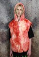 TIE-DYE FLEECE HOODED JACKET DETACHABLE ABSTRACT BOMBER RED