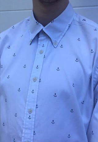 MENS TOMMY HILFIGER SHIRT WHITE NAUTICAL LONG SLEEVE TOP