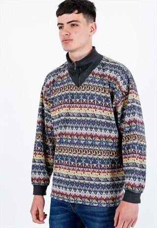 VINTAGE PATTERNED ZIP JUMPER K49