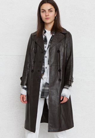 VINTAGE BROWN MILAGO LEATHER TRENCH COAT