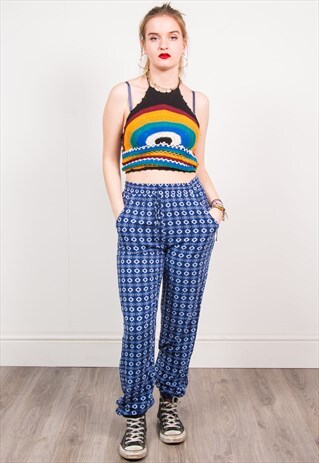VINTAGE 90'S BLUE PATTERNED LOOSE TROUSERS