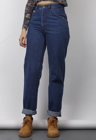 VINTAGE 70'S HIGH-WAISTED DARK BLUE MOM JEANS