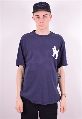 MAJESTIC MENS VINTAGE T-SHIRT TOP LARGE BLUE 90'S