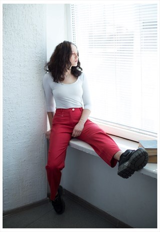 VINTAGE 90'S HIGH WAISTED RED STRAIGHT TROUSERS