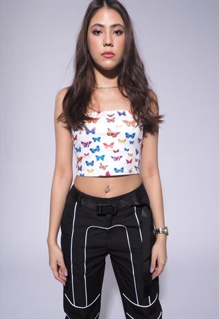 BUTTERFLY PATTERN PRINT COTTON BANDEAU CAMI TOP