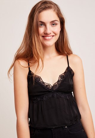 CAMI TOP WITH LACE - BLACK