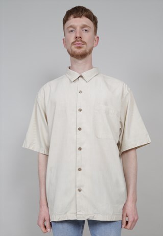 VINTAGE 90'S BREAKWATER BEIGE STRIPED SHIRT