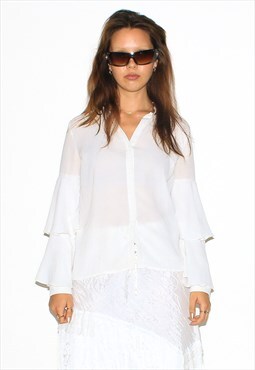 Vintage 90s ruffle blouse in white