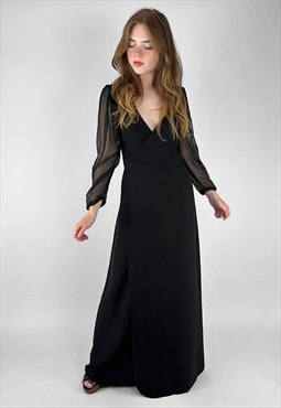 70's Vintage Ladies Satin Crepe Sheer Wrap Maxi Dress