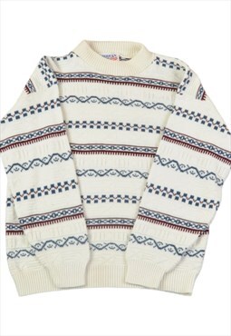 Vintage Knitted Jumper Retro Pattern White Small