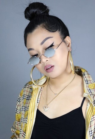 SILVER MIRROR SUMMER 90S Y2K ROUND SUNGLASSES SHADES