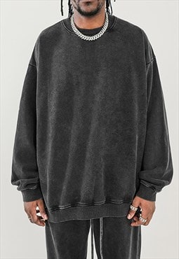 Black Washed Heavy Cotton Oversized Sweatshirts Unisex 