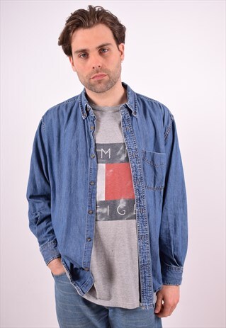 MENS VINTAGE DENIM SHIRT XL BLUE 90S